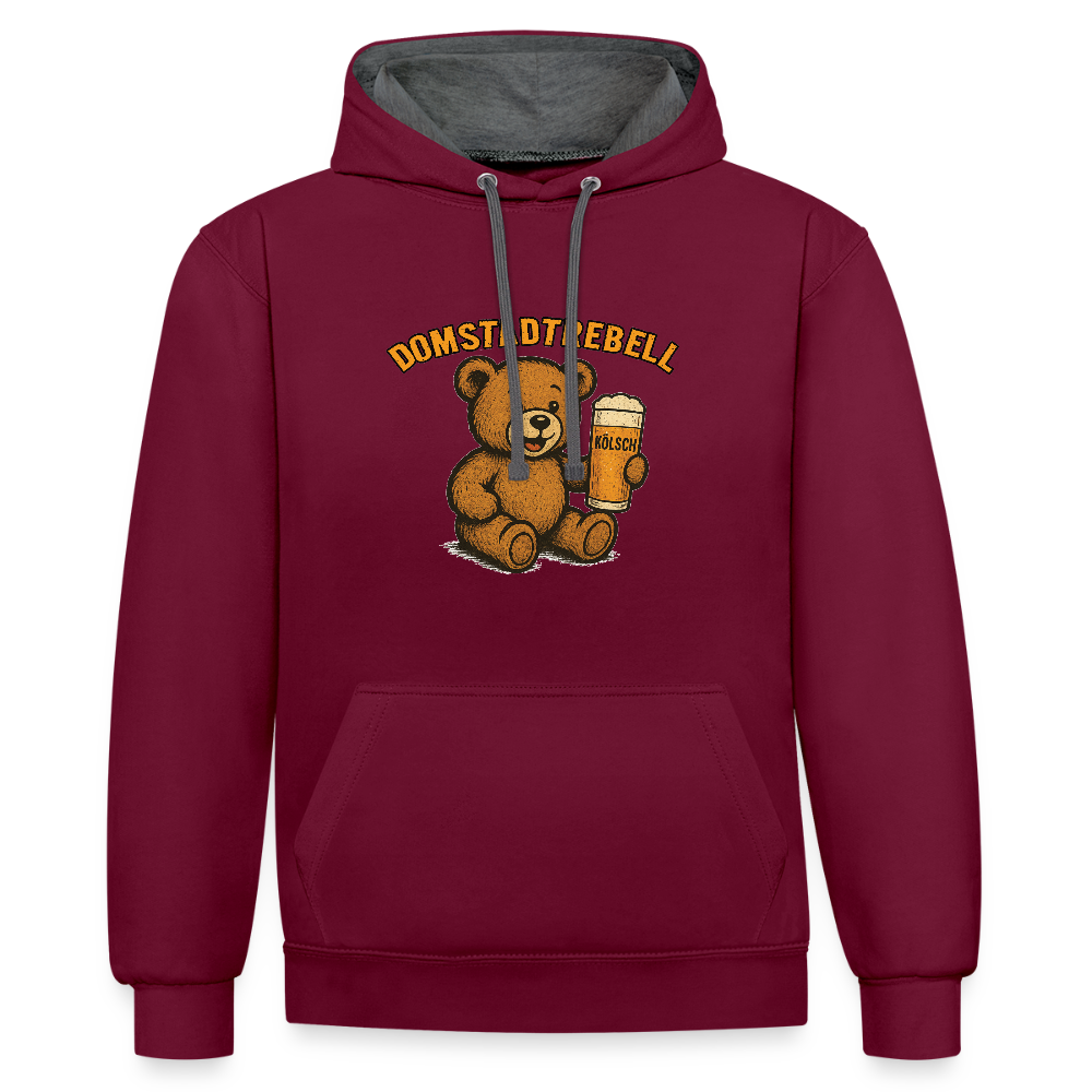 Domstadtrebell Kontrast-Hoodie "Kölschbär" - Weinrot/Anthrazit