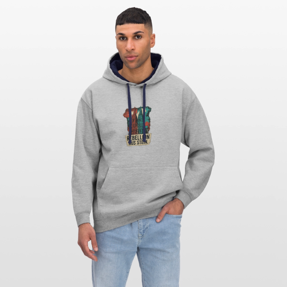 Domstadtrebell Kontrast-Hoodie "Rebellion aus Stein" - Grau meliert/Navy