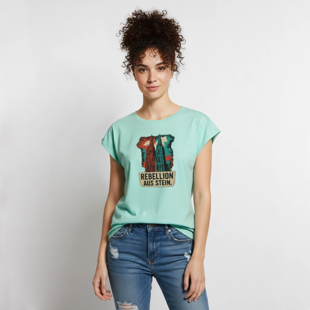 Domstadtrebell - Rebellion aus Stein - Frauen T-Shirt mit gerollten Ärmeln - Mint 