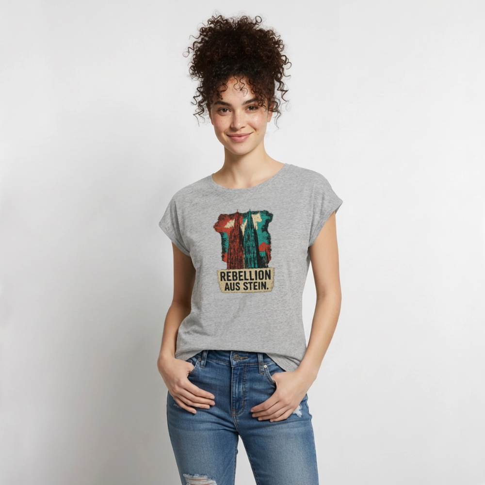 Domstadtrebell - Rebellion aus Stein - Frauen T-Shirt mit gerollten Ärmeln - Grau meliert