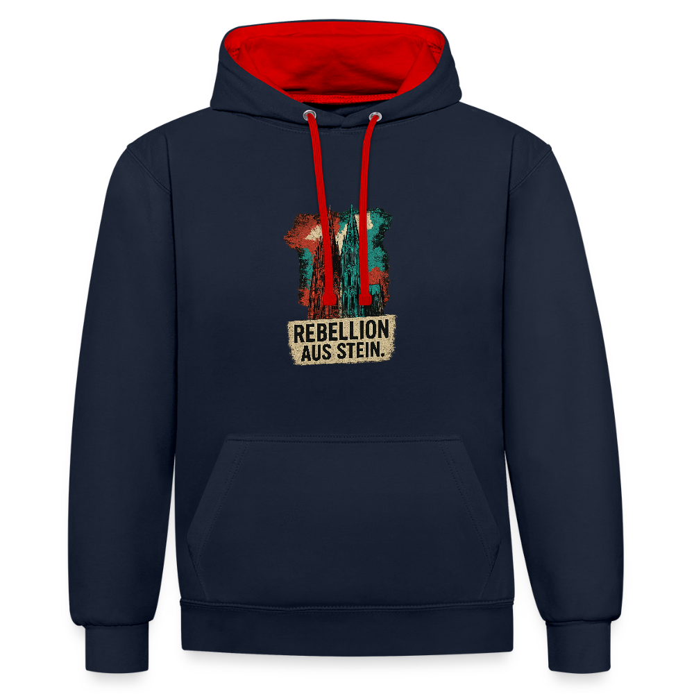 Domstadtrebell Kontrast-Hoodie "Rebellion aus Stein" - Navy/Rot