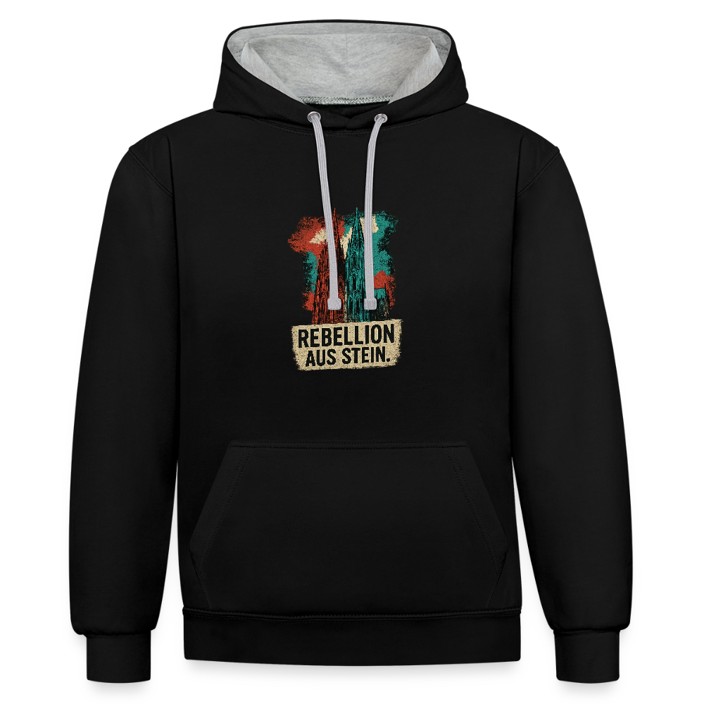 Domstadtrebell Kontrast-Hoodie "Rebellion aus Stein" - Schwarz/Grau meliert