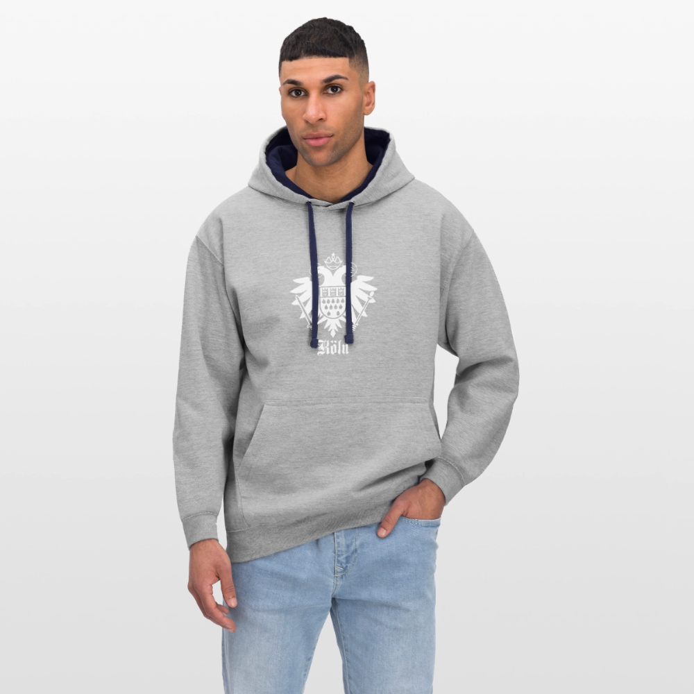 Domstadtrebell Kontrast-Hoodie "Köln Wappen" - Grau meliert/Navy