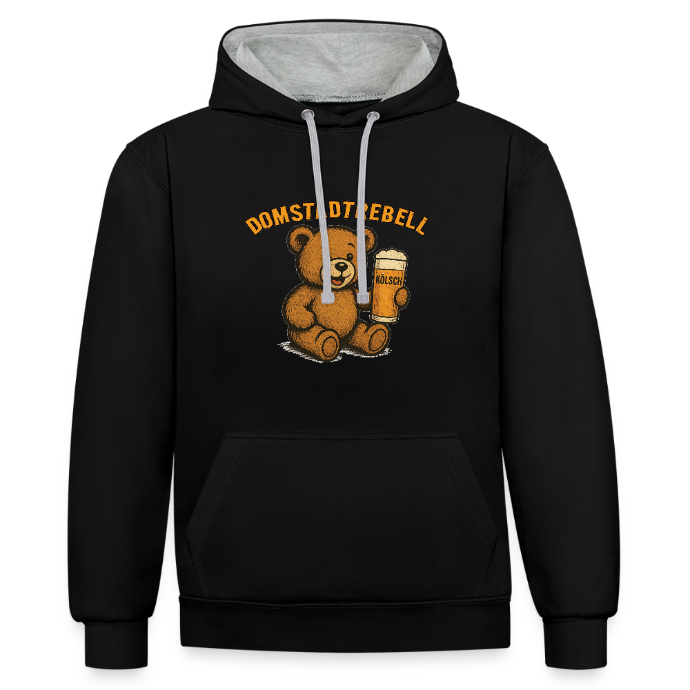 Domstadtrebell Kontrast-Hoodie "Kölschbär" - Schwarz/Grau meliert