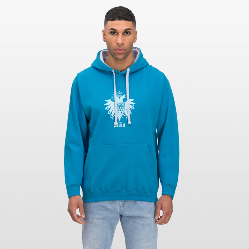 Domstadtrebell Kontrast-Hoodie "Köln Wappen" - Pfauenblau/Grau meliert