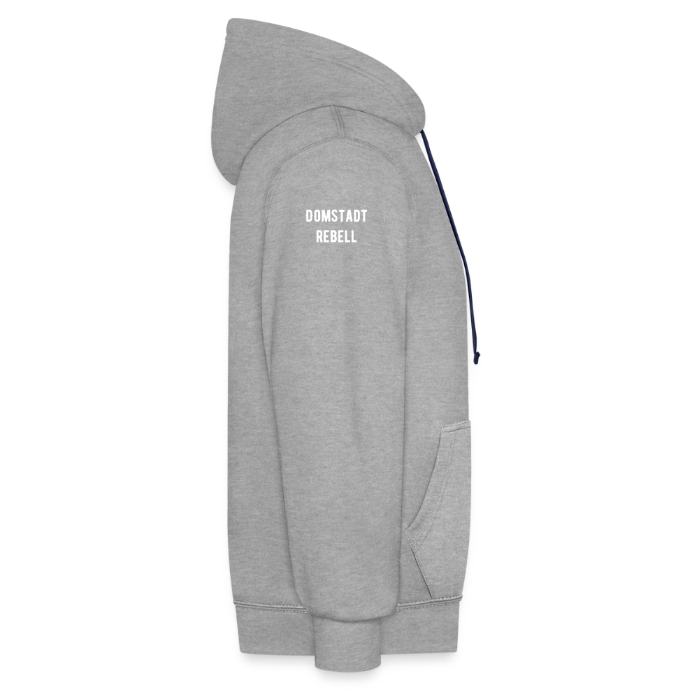 Domstadtrebell – Sunset Horizon Edition | Vintage Köln Kontrast-Hoodie | Kölner Dom im Sonnenuntergang - Grau meliert/Navy