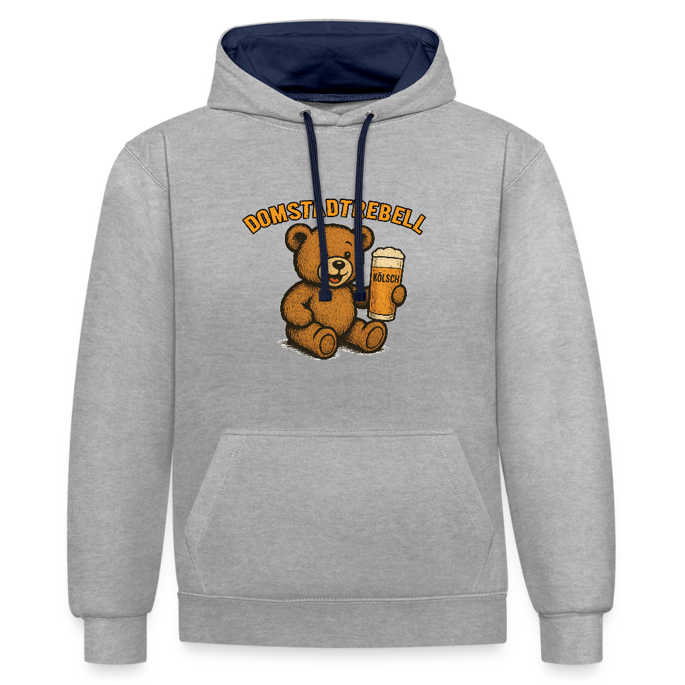 Domstadtrebell Kontrast-Hoodie "Kölschbär" - Grau meliert/Navy