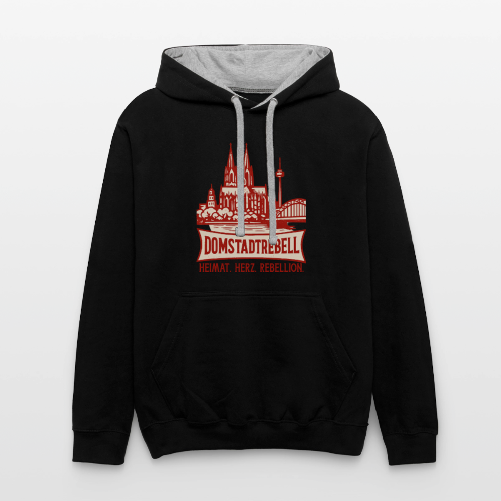 Domstadtrebell Kontrast-Hoodie "Heimat.Herz.Rebellion" - Schwarz/Grau meliert